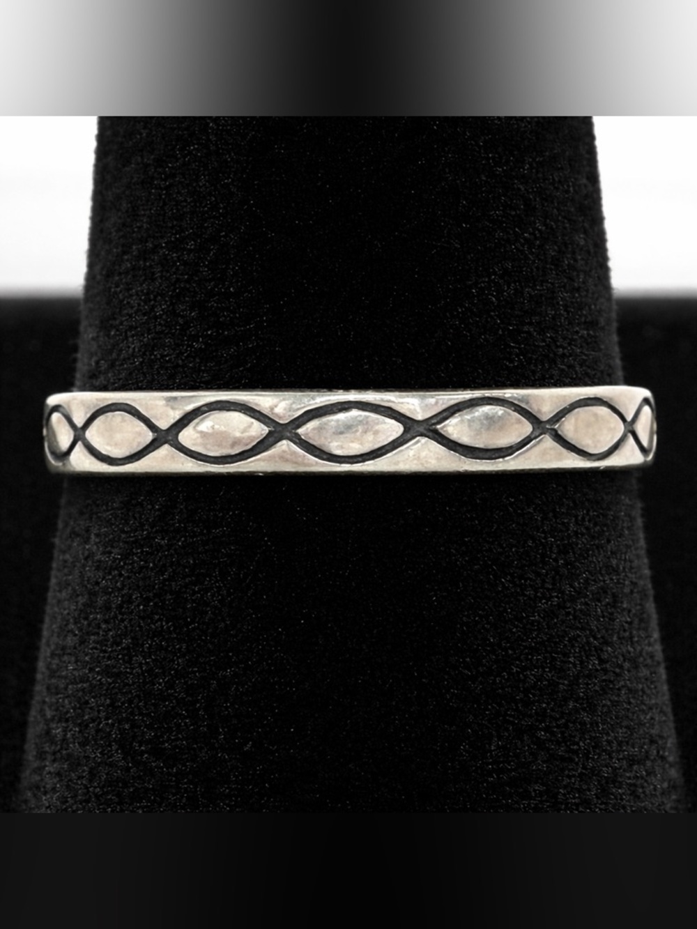 Sterling Silver 925 Black Infinity Inlay Wedding Band Promise Ring | Sz 8.5